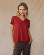 Print Your PostSide Slit V Neck Tee - Ruby RedTops