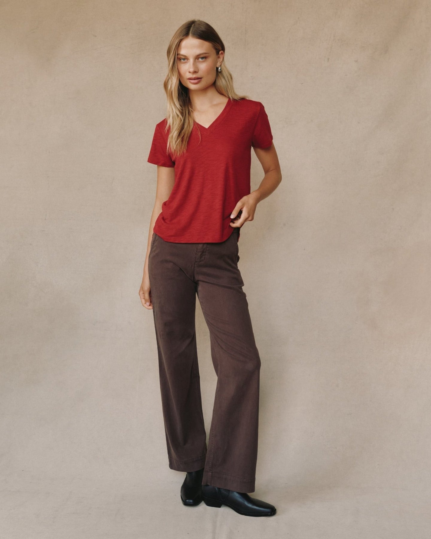 Print Your PostSide Slit V Neck Tee - Ruby RedTops