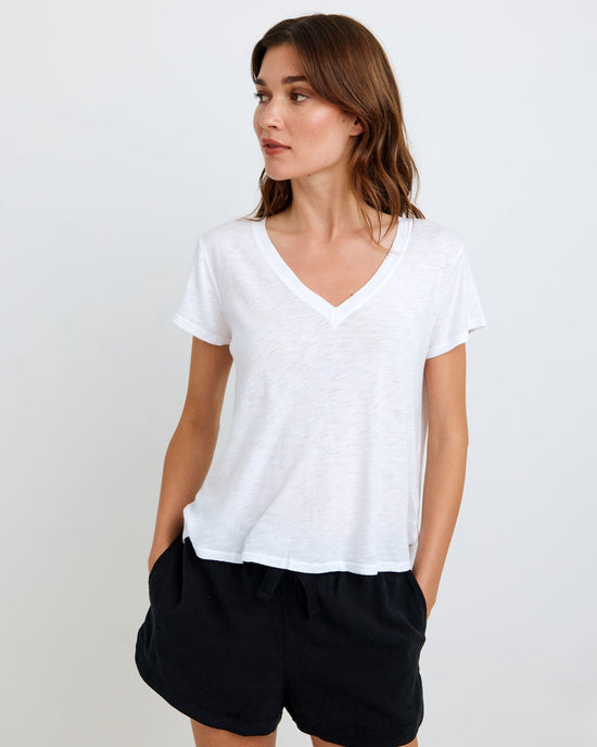 Print Your Post Side Slit V-Neck Tee - White View 2