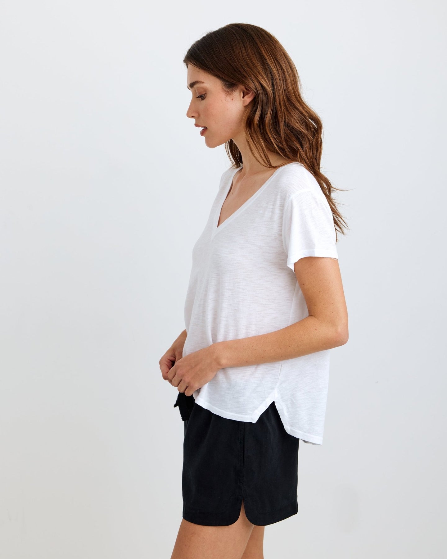 Print Your PostSide Slit V - Neck Tee - WhiteTops