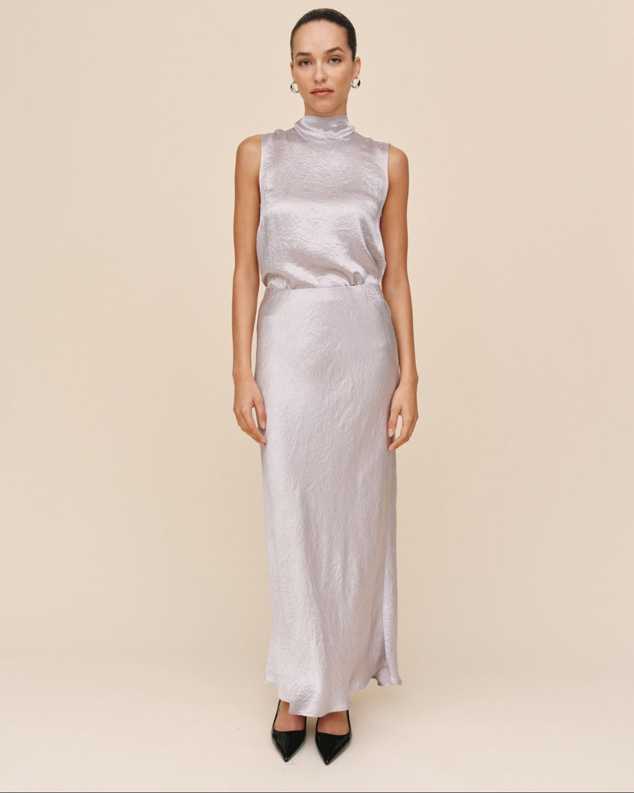 Print Your PostSleek Bias Maxi Skirt - SilverSkirts