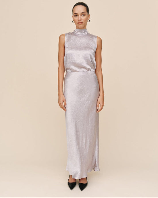 Print Your Post Sleek Bias Maxi Skirt - Silver