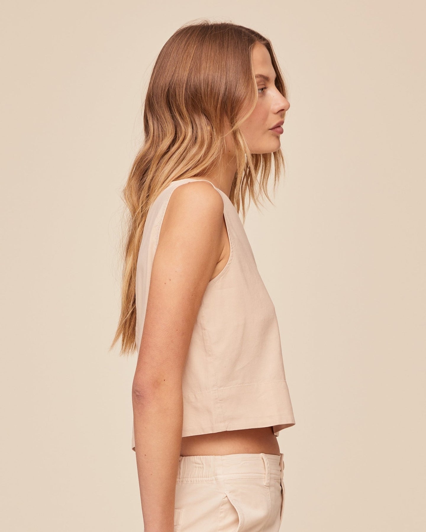 Print Your PostSleeveless Boat Neck Split Back - Linen SandTops