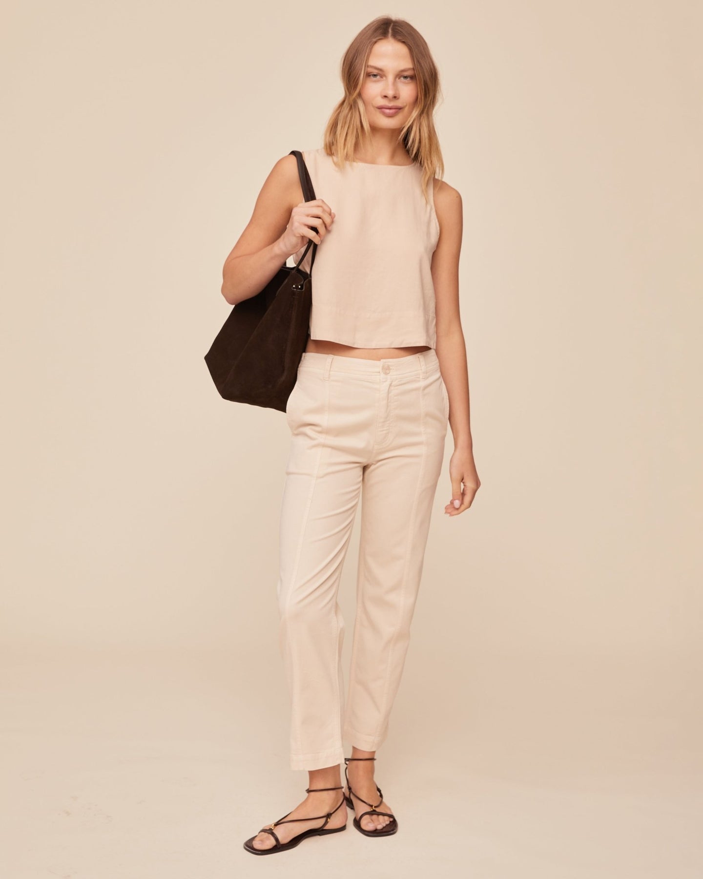 Print Your PostSleeveless Boat Neck Split Back - Linen SandTops