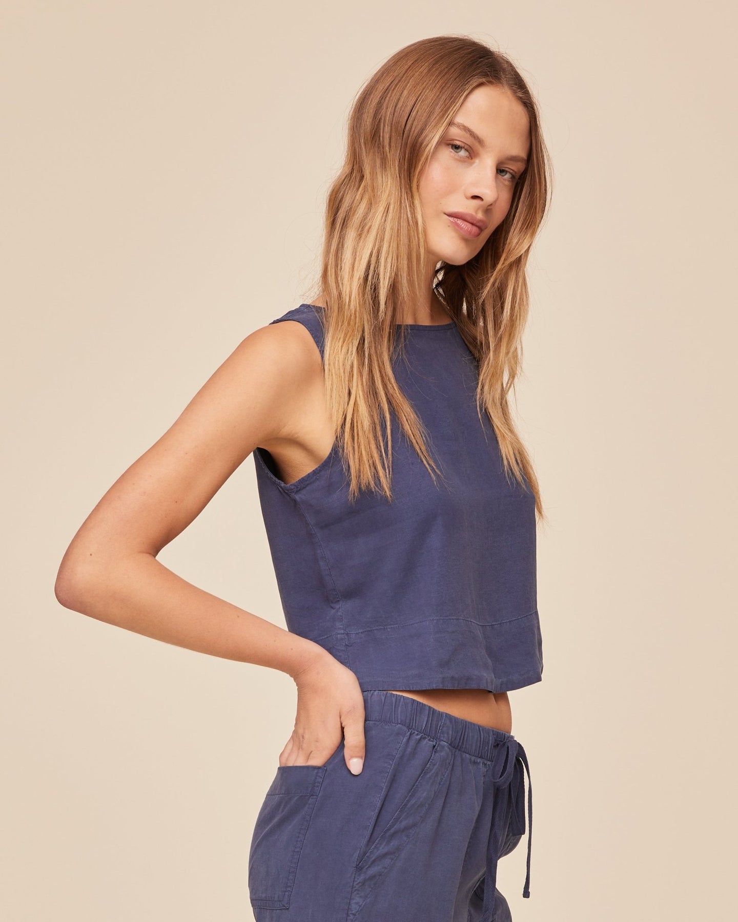 Print Your PostSleeveless Boat Neck Split Back - Midnight SurfTops