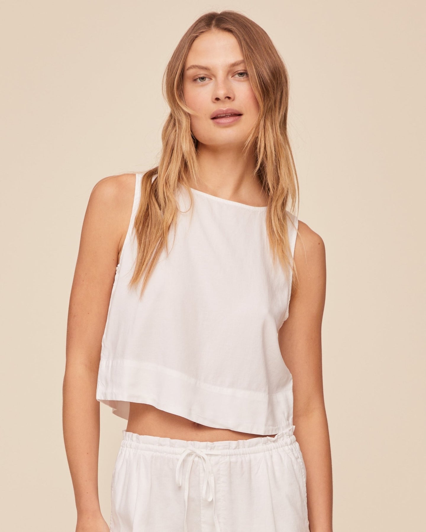 Print Your PostSleeveless Boat Neck Split Back - WhiteTops