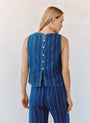 Print Your PostSleeveless Button Back Top - Indigo StipeTops