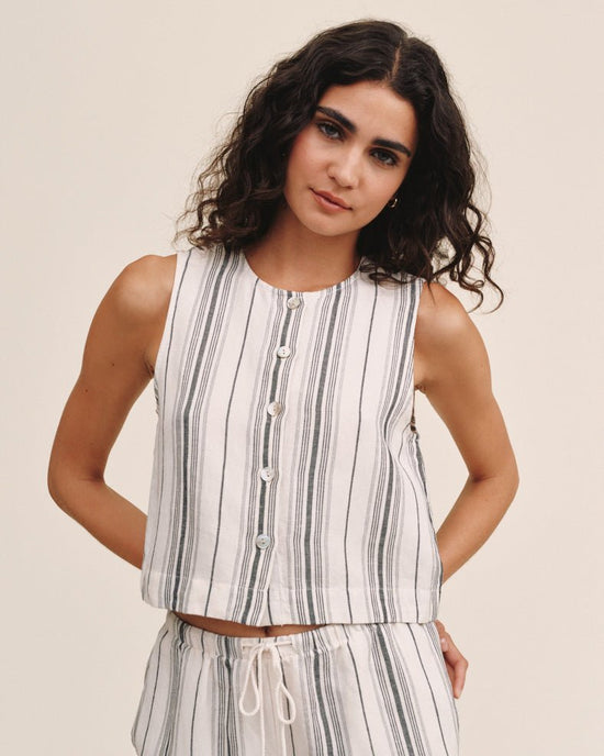 Print Your Post Sleeveless Button Front Top - Boardwalk Stripe View 2
