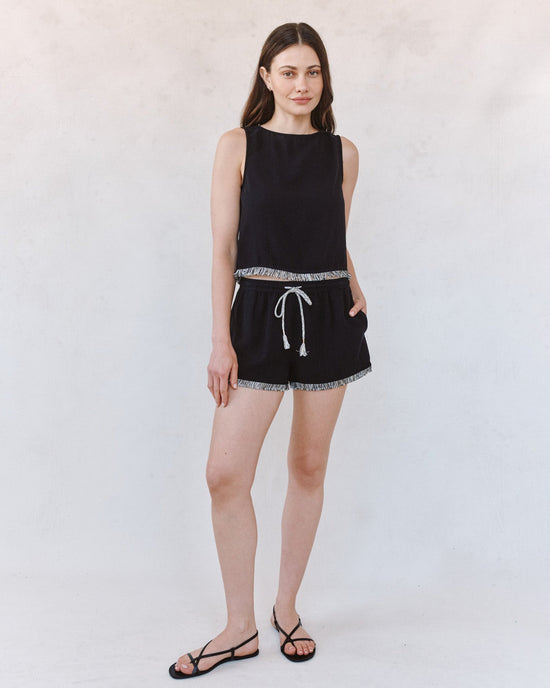 Print Your Post Sleeveless Fray Trim Tank - Black