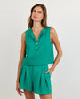 Print Your PostSleeveless Half Placket Top - Aqua GreenTops