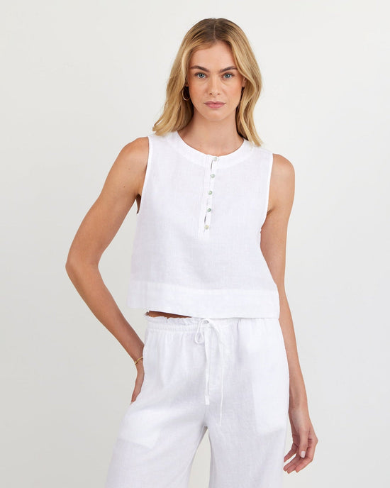 Print Your Post Sleeveless Half Placket Top - White View 2