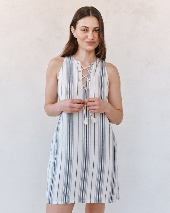 Print Your Post Sleeveless Lace Up Mini Dress - Boardwalk Stripe View 2