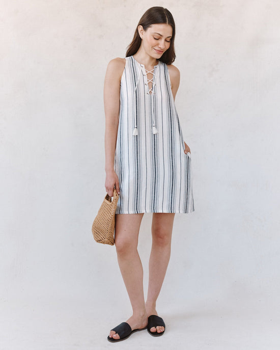 Print Your Post Sleeveless Lace Up Mini Dress - Boardwalk Stripe