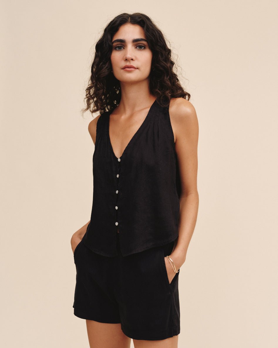 Print Your PostSleeveless Pintuck V Neck Top - BlackTops