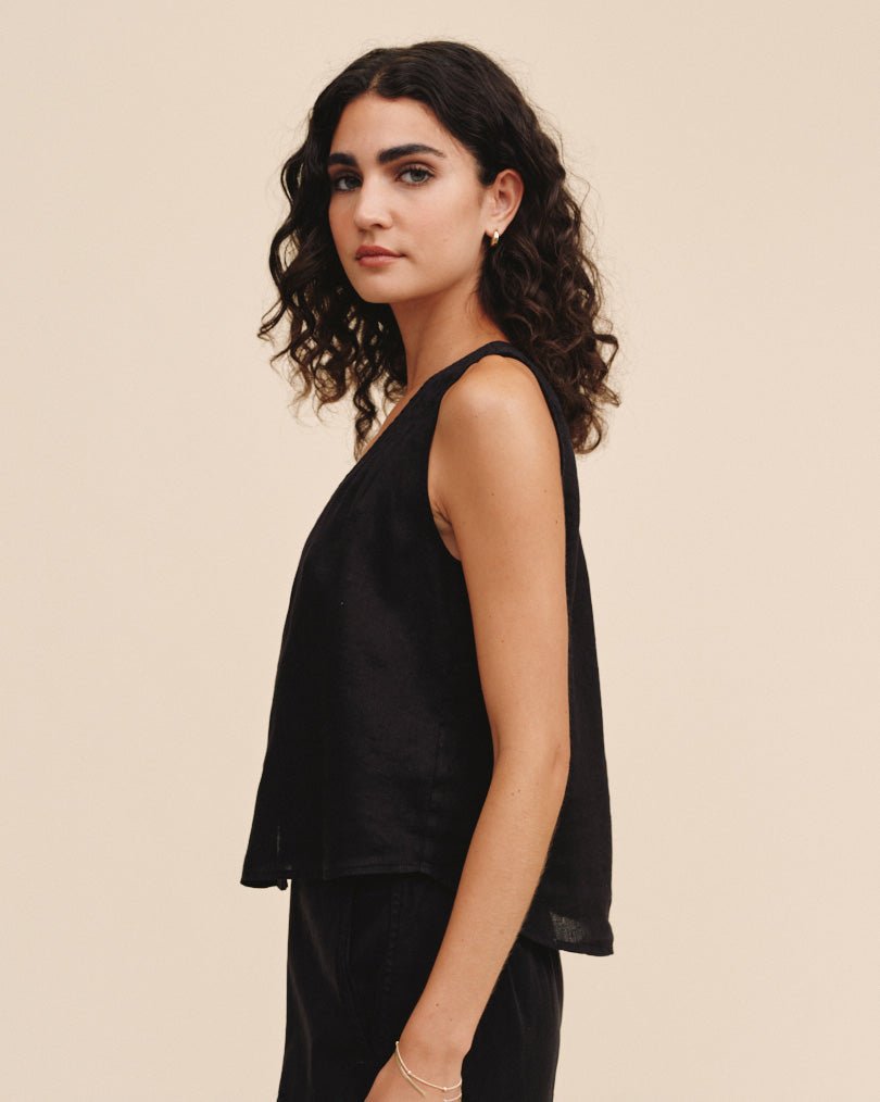 Print Your PostSleeveless Pintuck V Neck Top - BlackTops