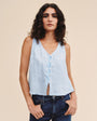Print Your PostSleeveless Pintuck V Neck Top - Blue BellTops