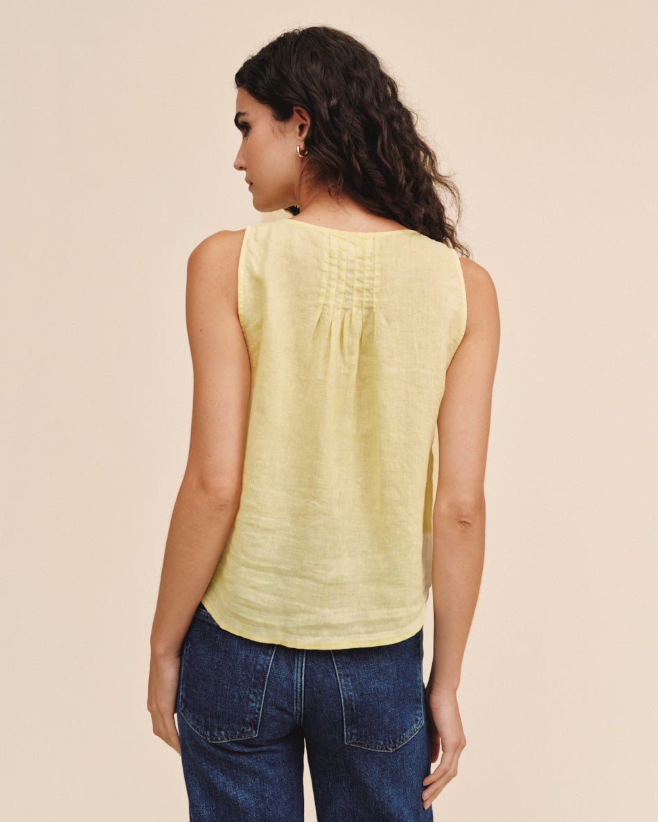 Print Your PostSleeveless Pintuck V Neck Top - Lemon DropTops