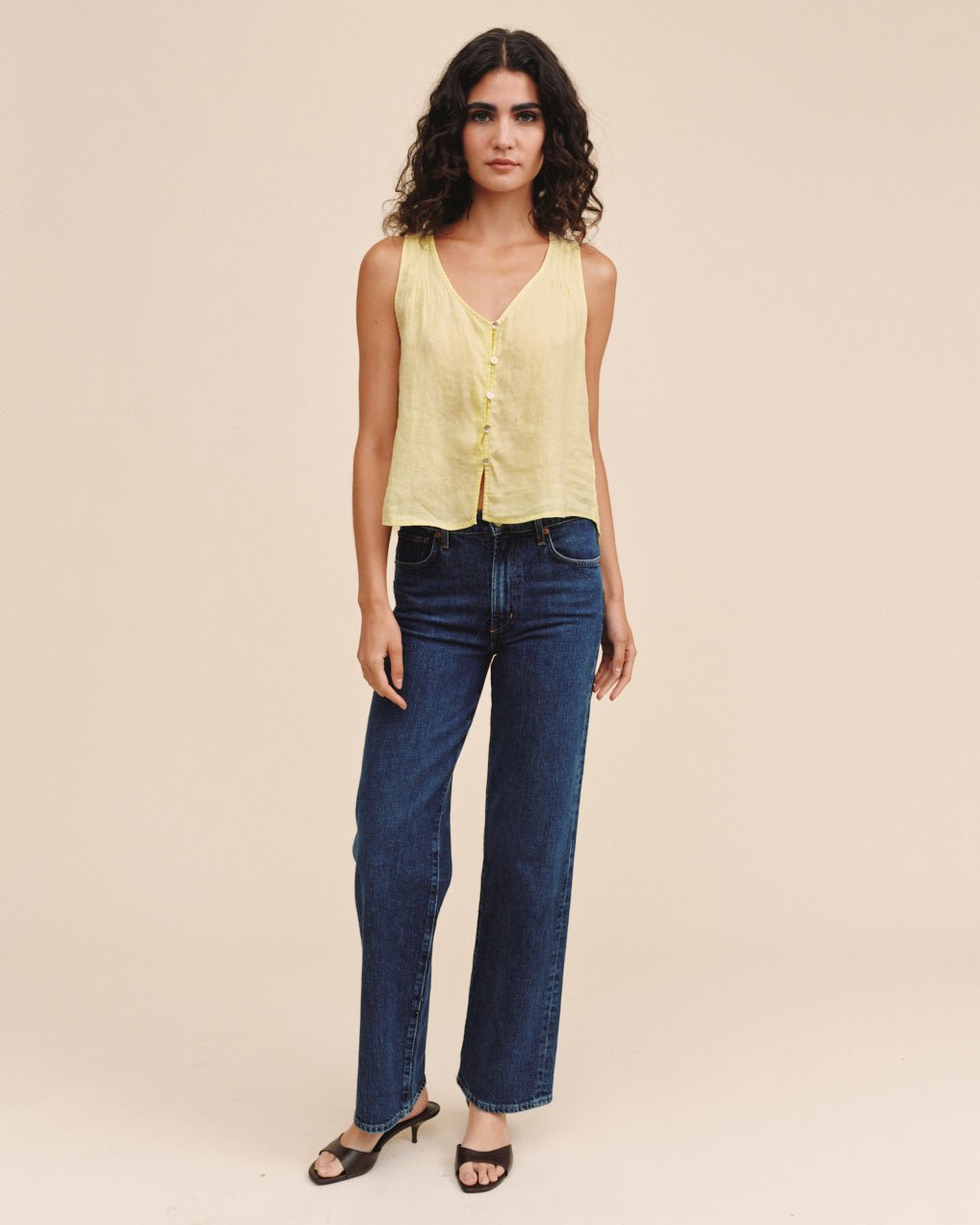 Print Your PostSleeveless Pintuck V Neck Top - Lemon DropTops