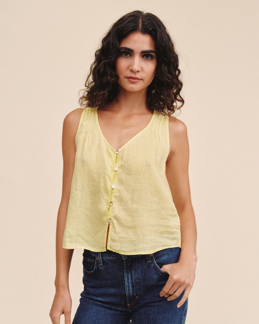 Print Your PostSleeveless Pintuck V Neck Top - Lemon DropTops