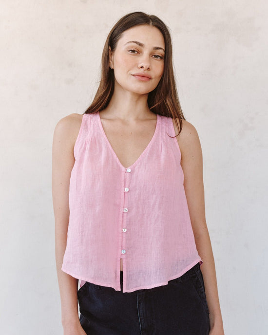 Print Your Post Sleeveless Pintuck V Neck Top - Rose Blush View 2