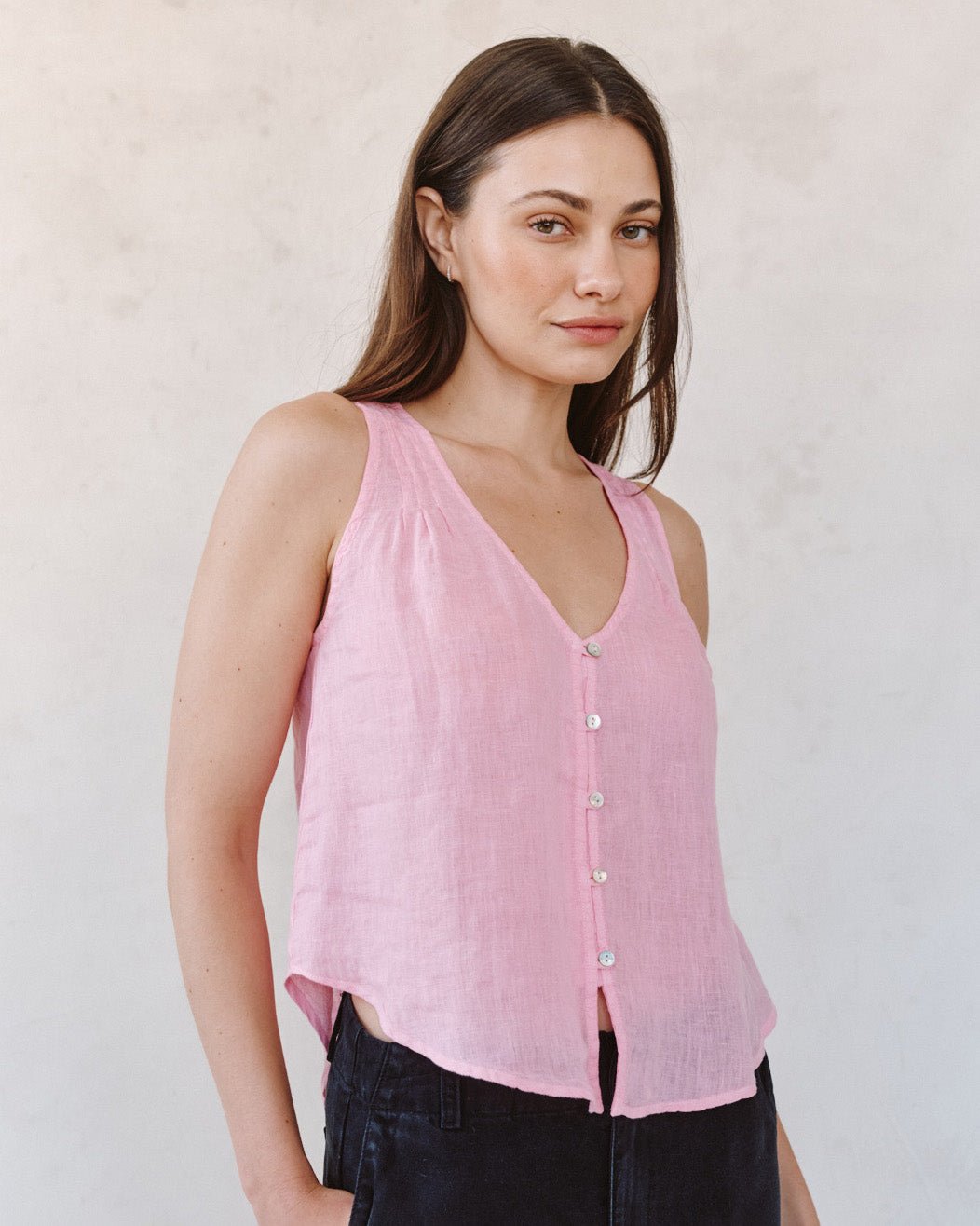 Print Your PostSleeveless Pintuck V Neck Top - Rose BlushTops