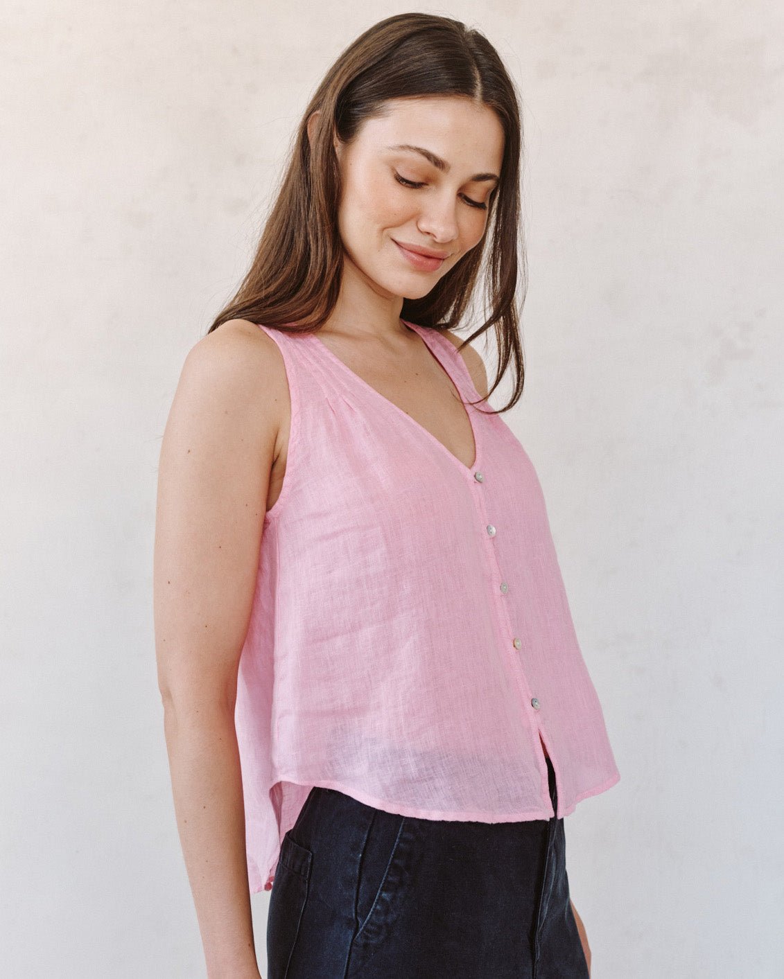 Print Your PostSleeveless Pintuck V Neck Top - Rose BlushTops