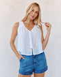 Print Your PostSleeveless Pintuck V Neck Top - WhiteTops