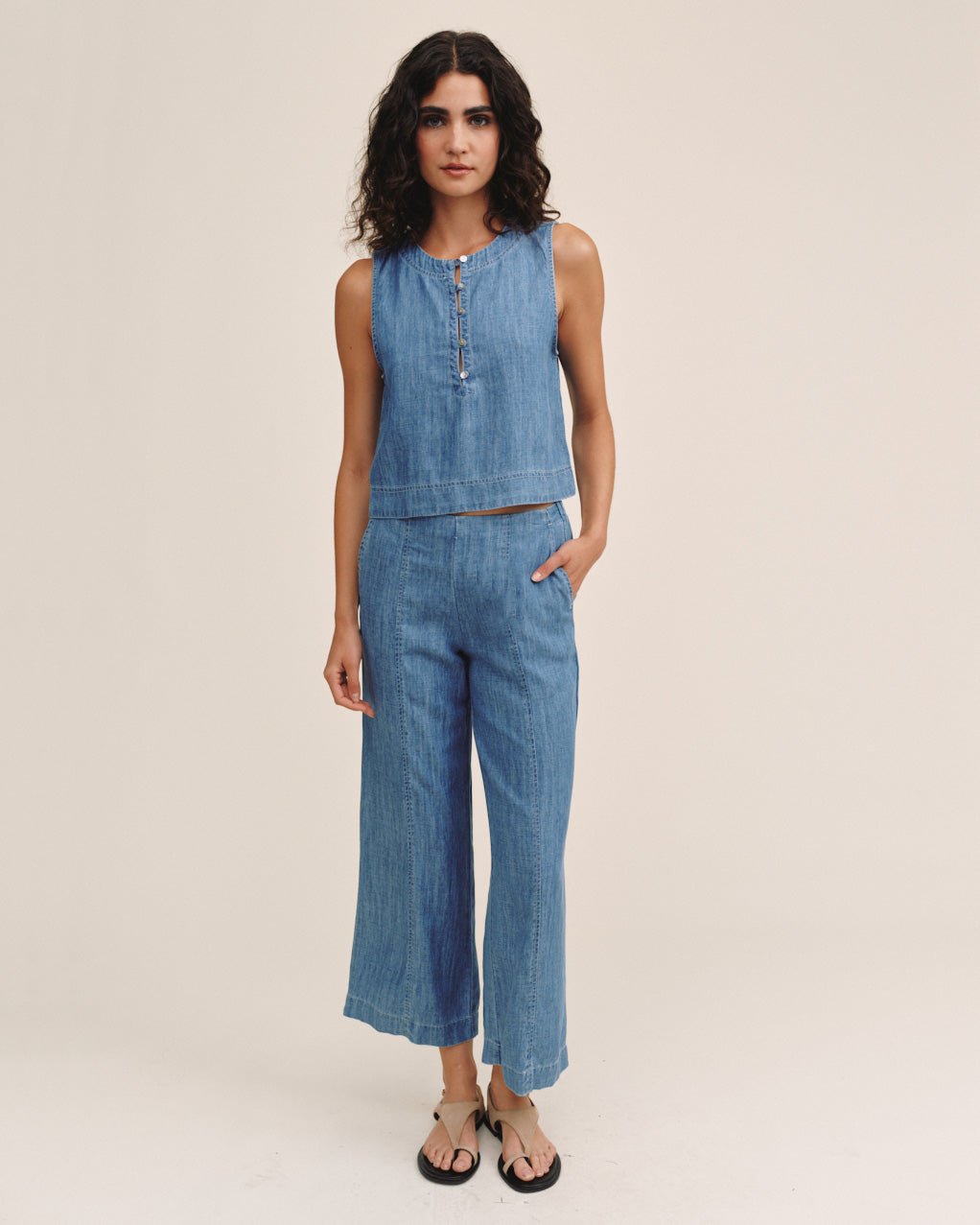 Print Your PostSleeveless Placket Pullover - Island Blue WashTops