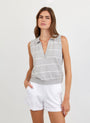Print Your PostSleeveless Placket Pullover - Sea Mist StripeTops