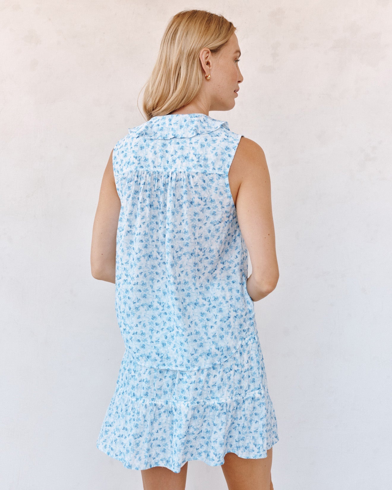 Print Your PostSleeveless Ruffle Top - Blue Ditsy Floral PrintTops