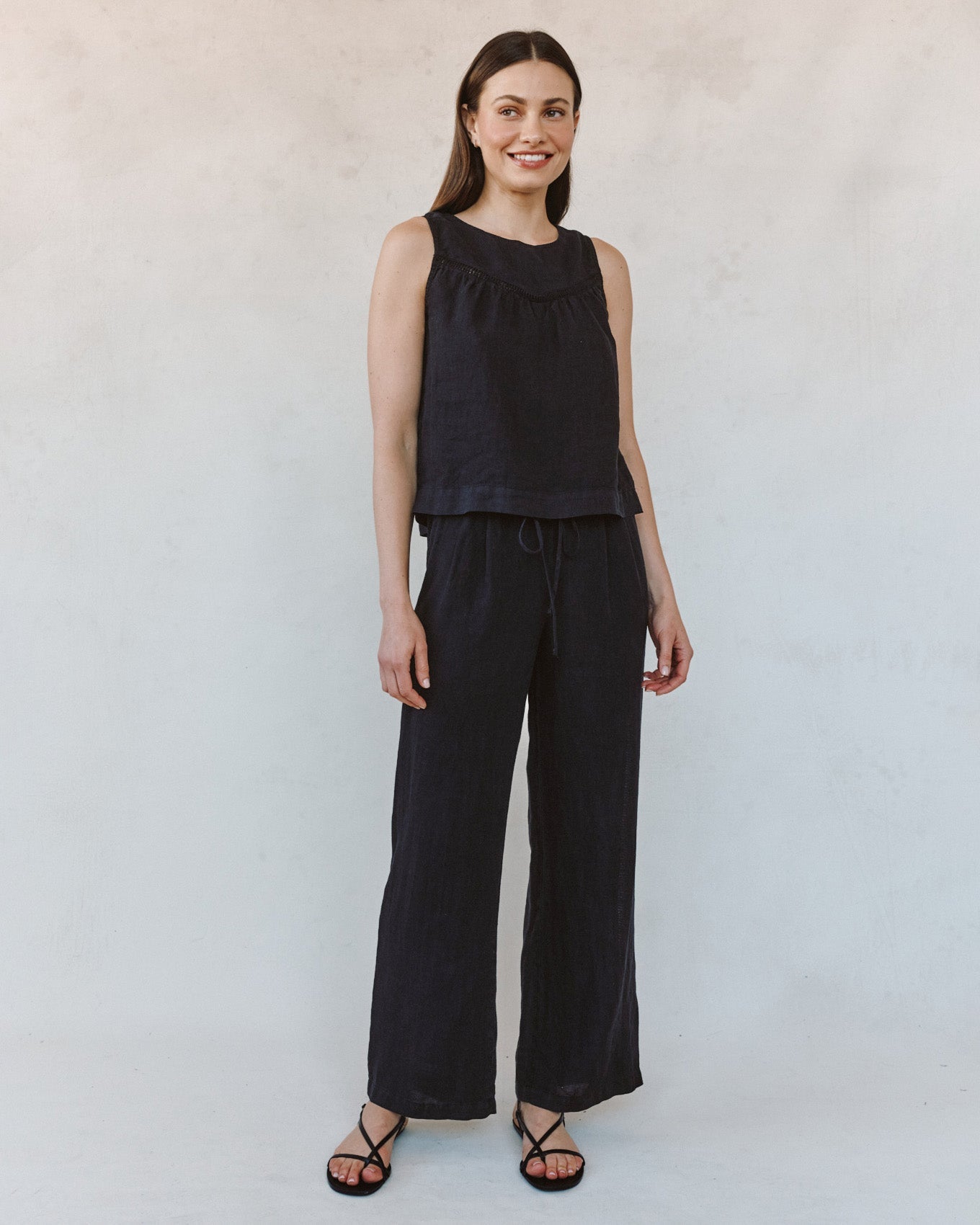 Print Your PostSleeveless Trimmed Yoke Seam Top - BlackTops