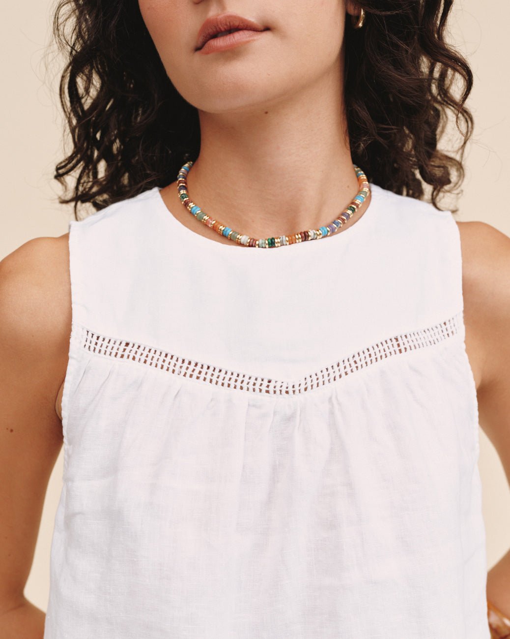 Print Your PostSleeveless Trimmed Yoke Seam Top - WhiteTops