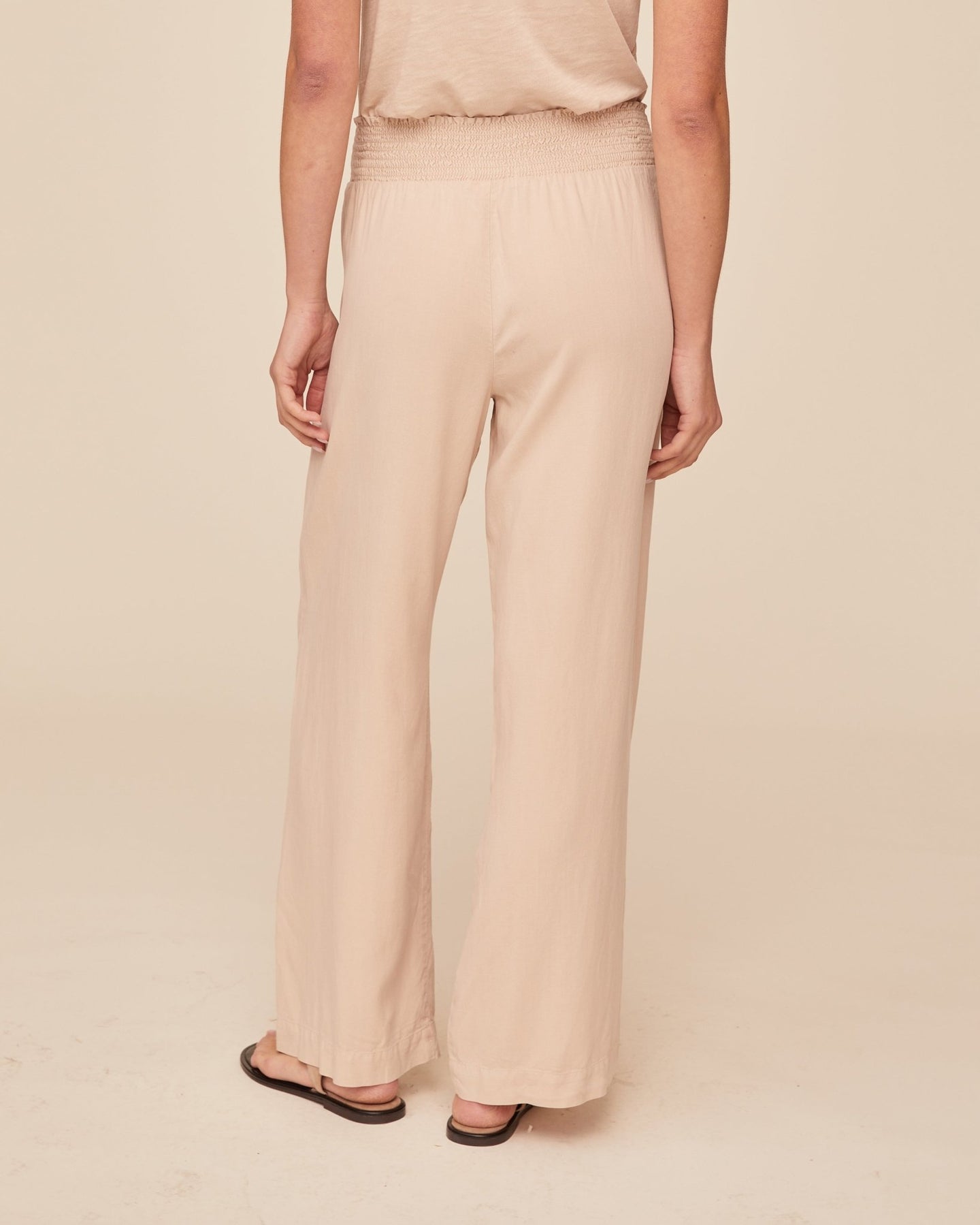 Print Your PostSmocked Waist Wide Leg Pant - Linen SandPants