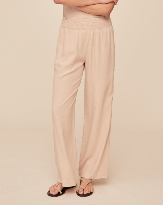 Print Your Post Smocked Waist Wide Leg Pant - Linen Sand