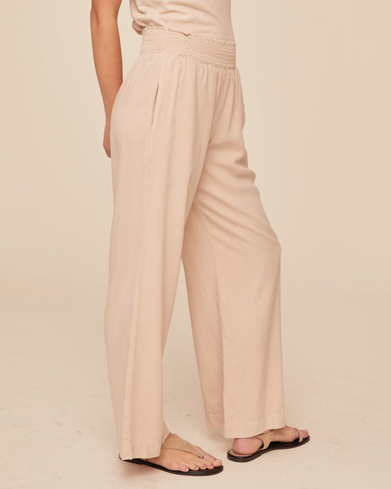 Print Your Post Smocked Waist Wide Leg Pant - Linen Sand View 2