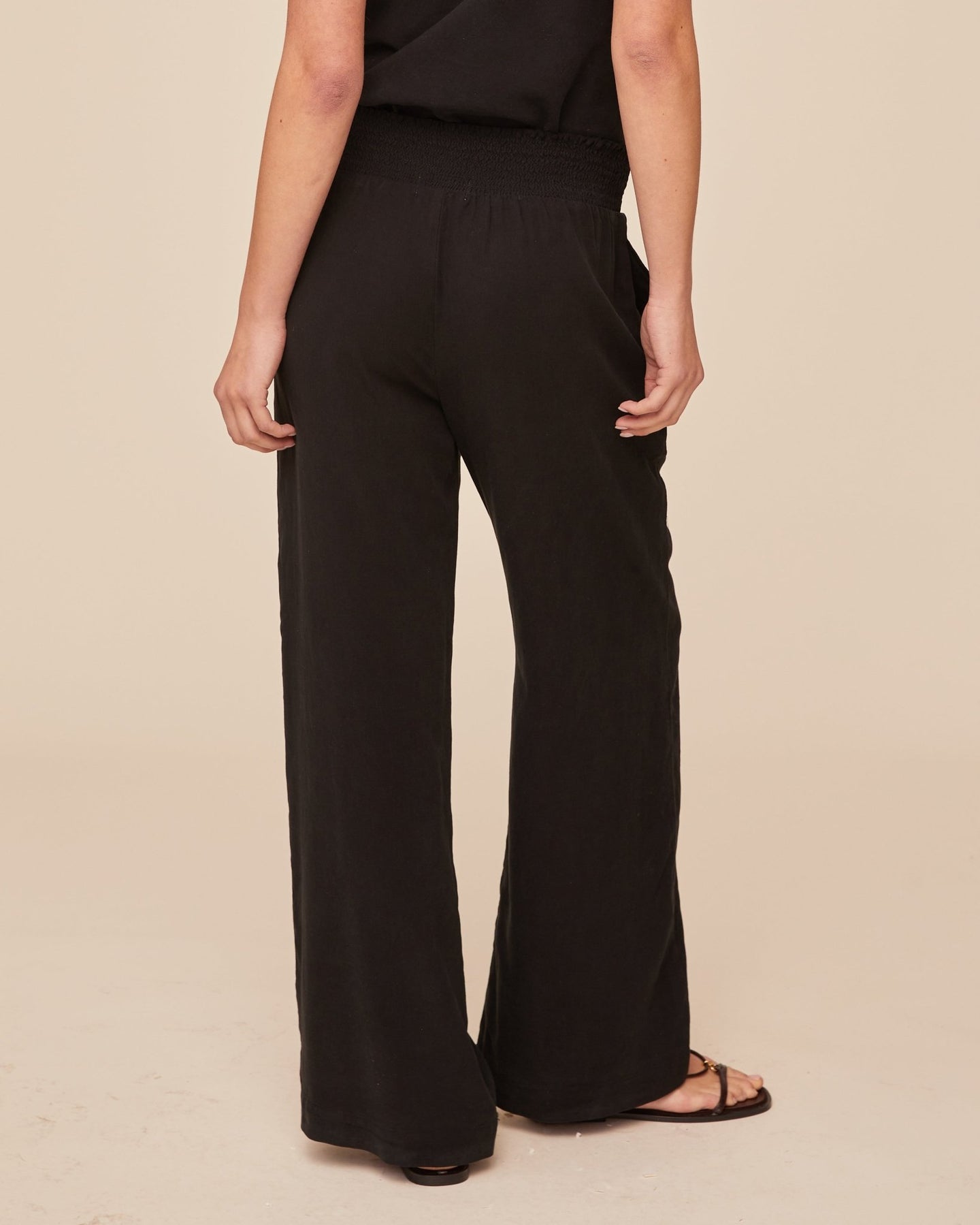 Print Your PostSmocked Waist Wide Leg - Vintage BlackPants