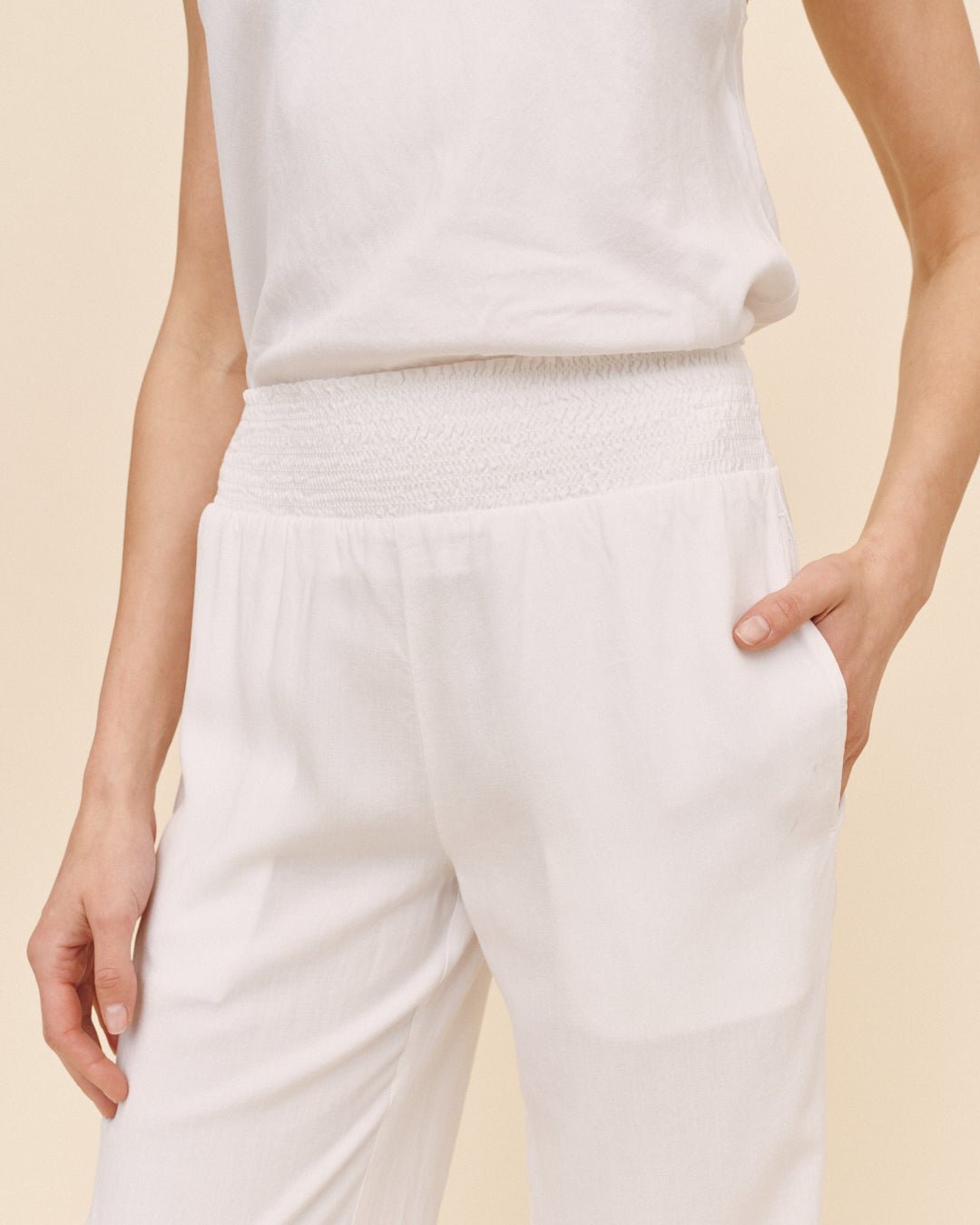 Print Your PostSmocked Waist Wide Leg - WhitePants