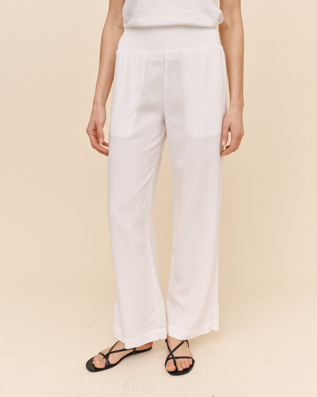 Print Your PostSmocked Waist Wide Leg - WhitePants