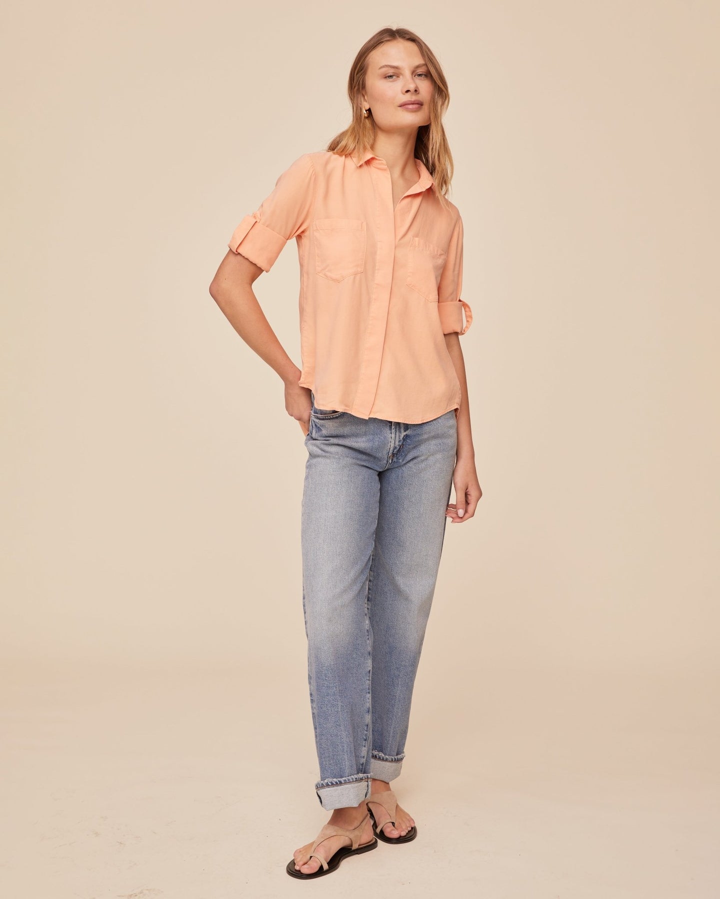 Print Your PostSplit Back Button Down - Golden BlushTops