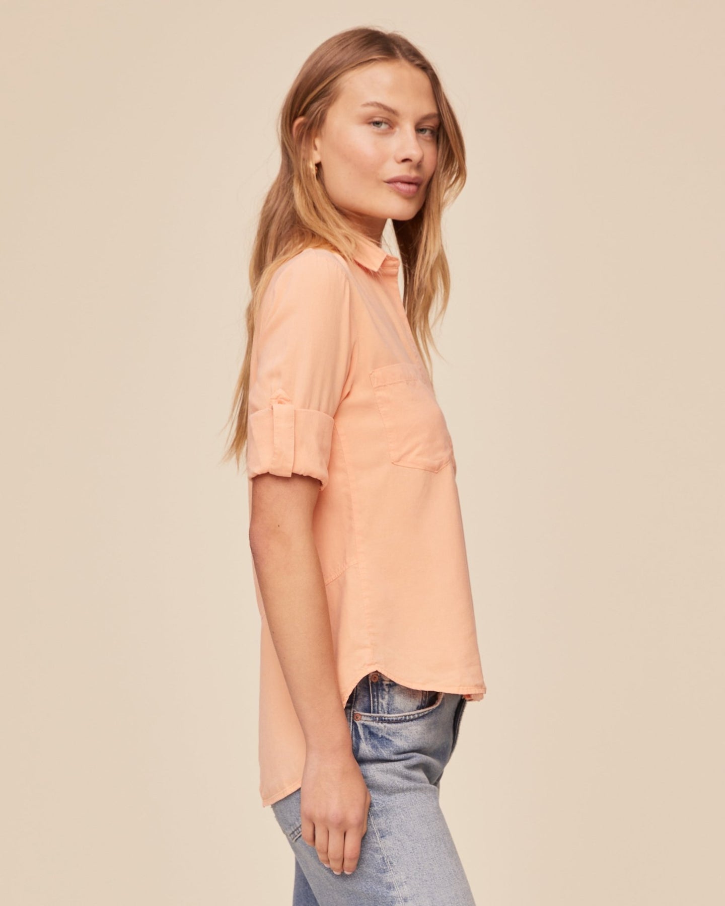 Print Your PostSplit Back Button Down - Golden BlushTops