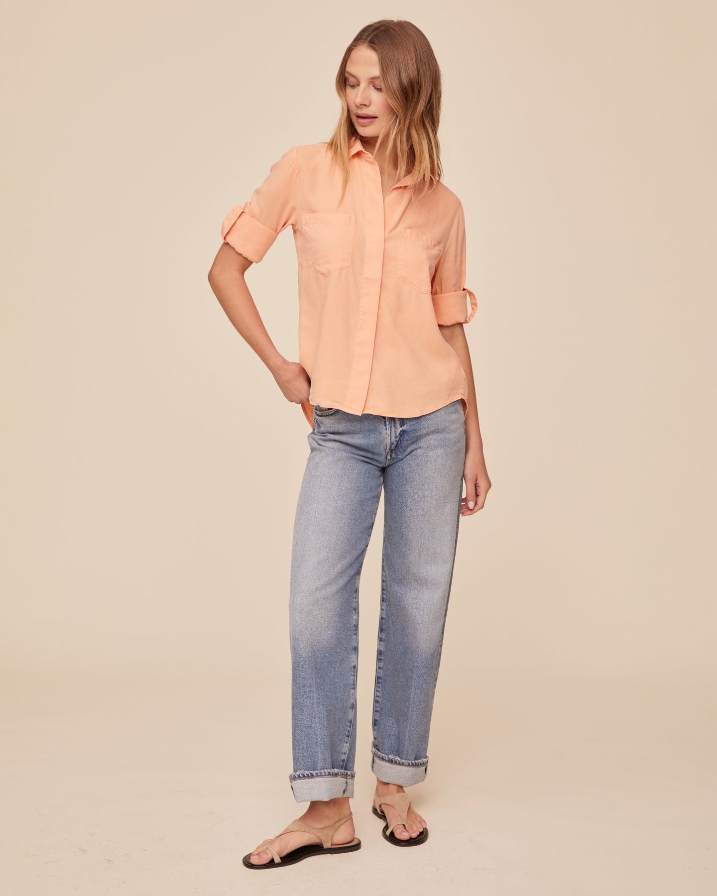 Print Your PostSplit Back Button Down - Golden BlushTops