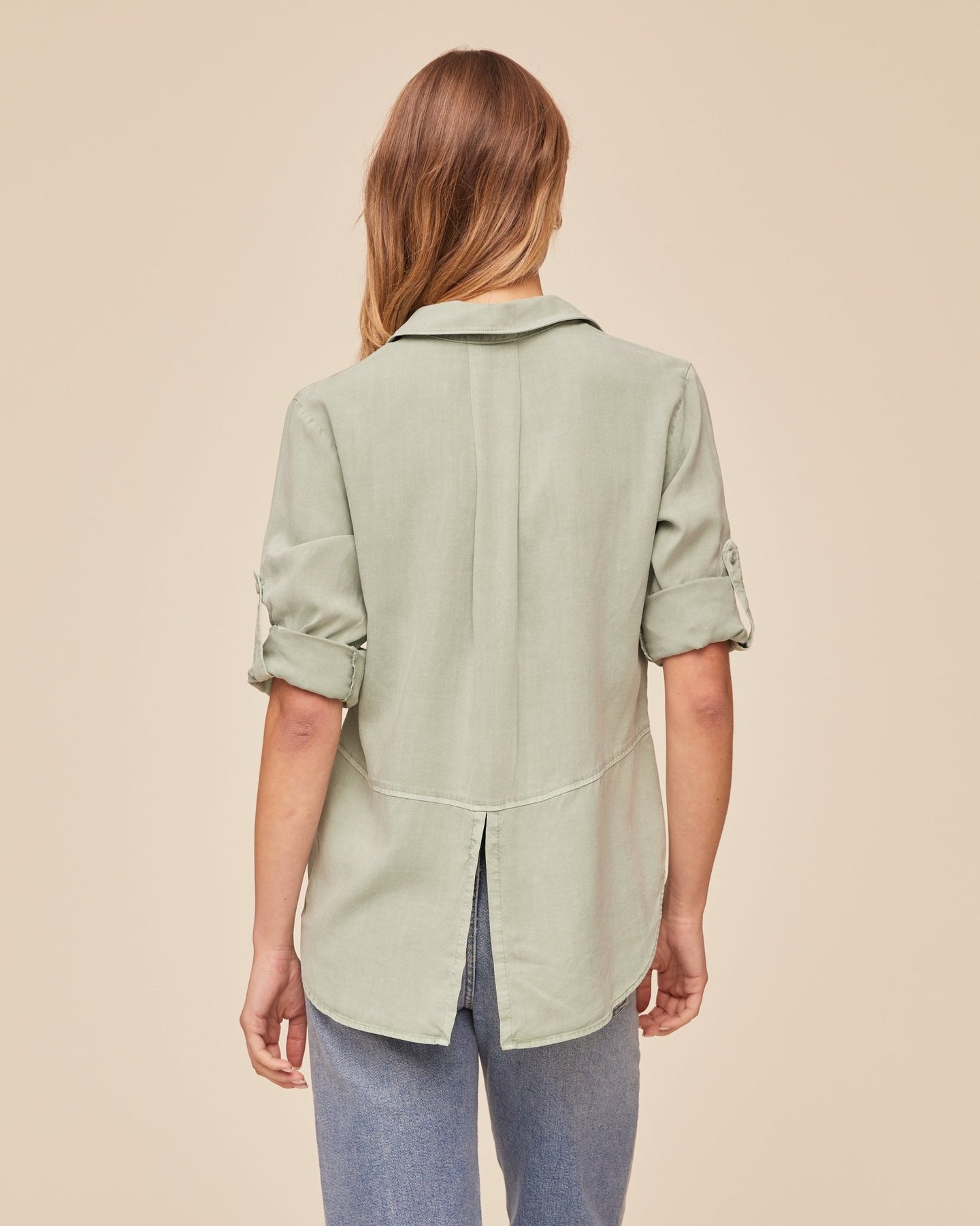 Print Your PostSplit Back Button Down - Oasis GreenTops