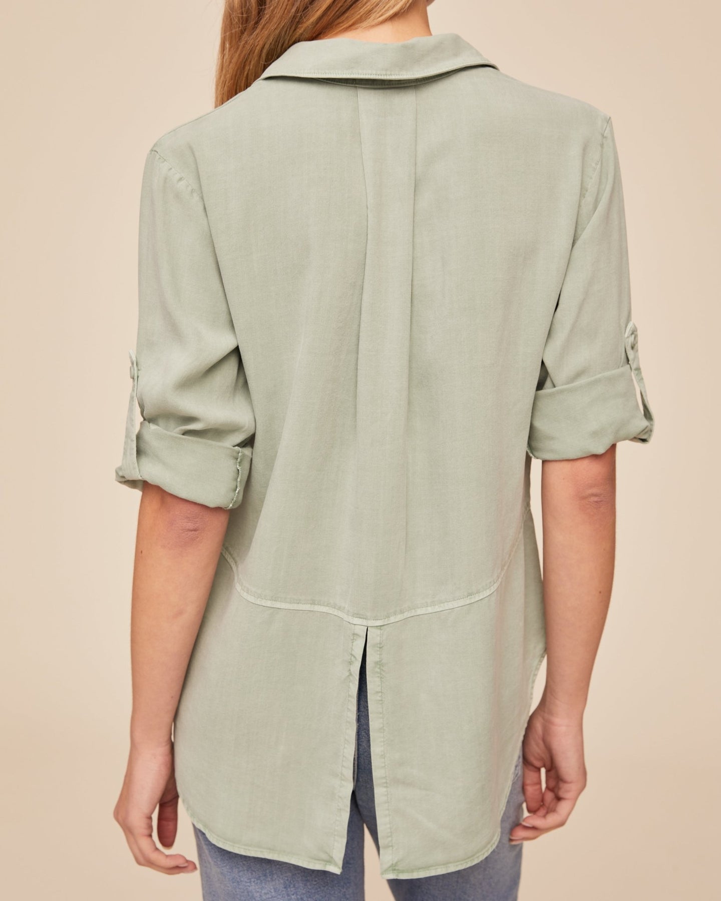 Print Your PostSplit Back Button Down - Oasis GreenTops