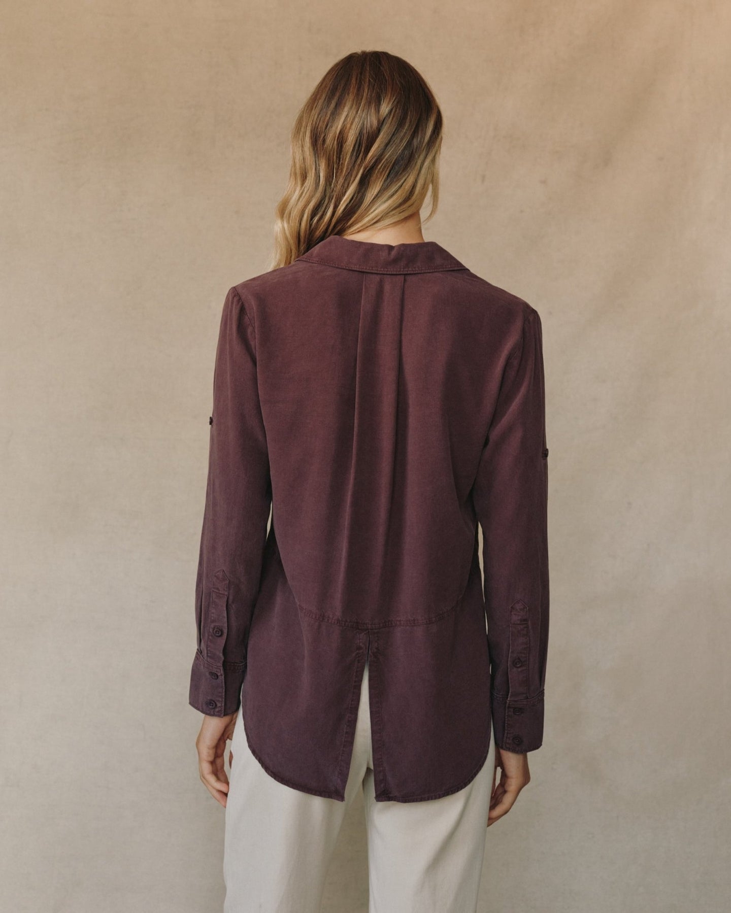 Print Your PostSplit Back Button Down - Pinot NoirTops