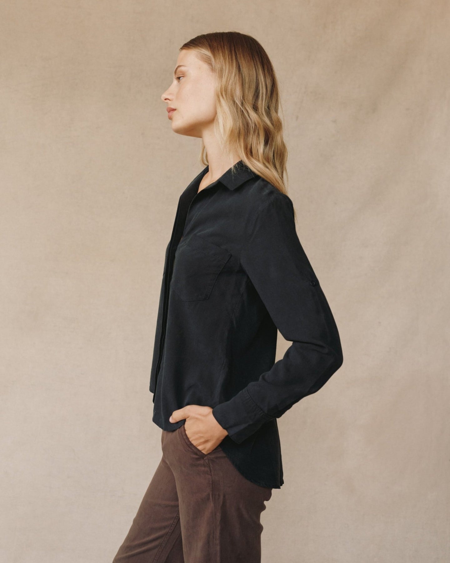 Print Your PostSplit Back Button Down - Vintage BlackTops