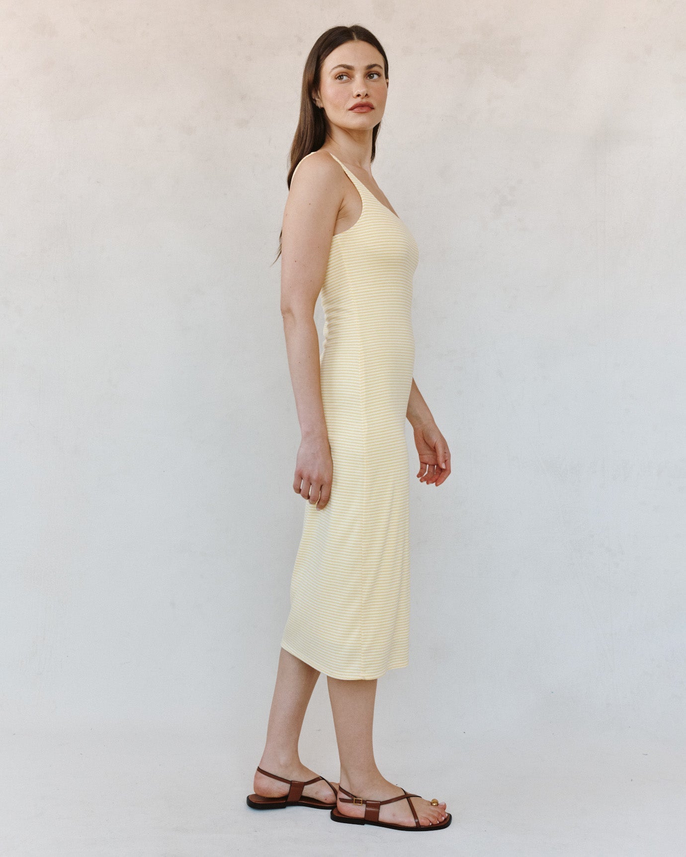 Print Your PostSquare Neck Fitted Midi Dress - Lemon Meringue StripeDresses