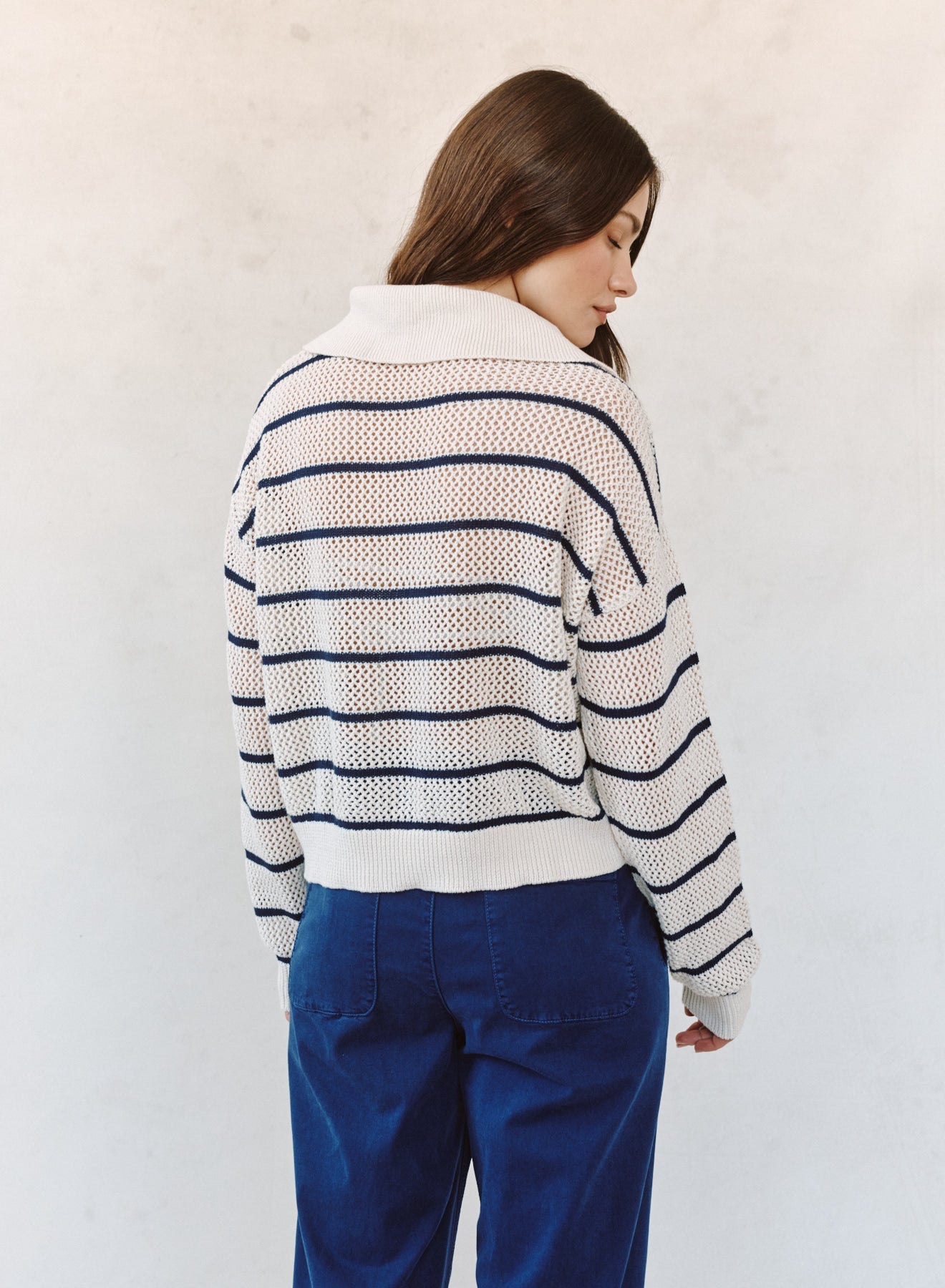 Print Your PostTassel Tie Open Knit Sweater - Ink StripeSweaters