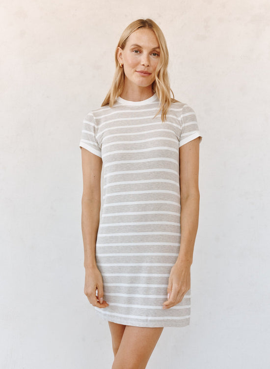 Print Your Post Tee Shirt Dress - Sand Stripe View 2