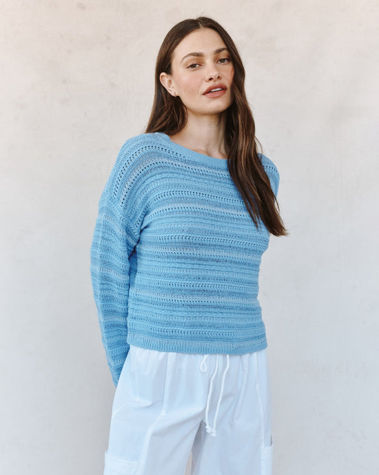 Print Your Post Textured Crew Neck Sweater - Sea Breeze Blue View 2