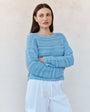 Print Your PostTextured Crew Neck Sweater - Sea Breeze BlueSweaters